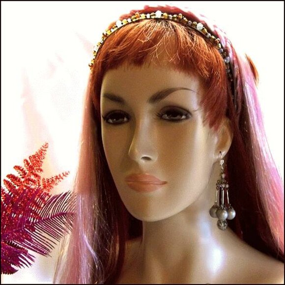 1950s Great Grey Pearl Crystal Chandelier Vintage Pierced Earrings - Picture 4 of 6